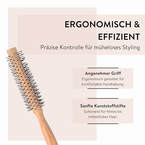 PARSA Beauty Rundbürste 14 mm – Stylingbürste für Volumen und kurzes Haar, Föhnbürste aus Kautschukholz, Ergonomisches Design, Für feines bis mitteldickes Haar, Umweltfreundlich & langlebig