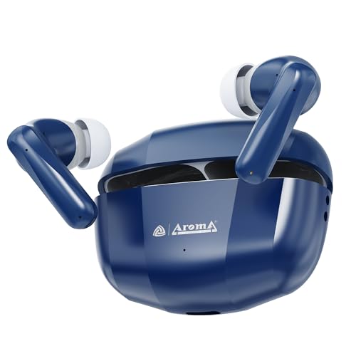 Image of AROMA TWS4 Jaguar V5.4 True Wireless Earbuds, Midnight Blue & Grey | Up to 60H Playtime, ENC, Fast Charging, Heavy Bass, Dual Pairing & Auto Connect