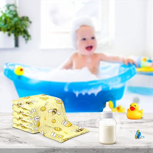 Image of Baby Washcloths Cotton Flying Bees Honey Baby Muslin Washcloths Soft Baby Face Towel for Newborn Infants Baby Wipes, 11.8 X 11.8 Inch, 5 Pack Yellow
