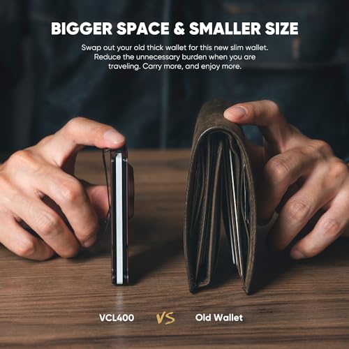 Image of VULKIT Minimalist Slim Wallet for Mens with Money Clip- RFID Blocking with AirTag Holder Design Metal Wallet, Metal Brown