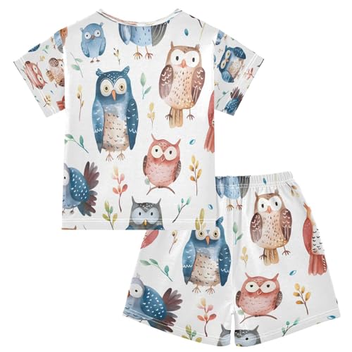 senya Short Sleeve Pajamas Sets Summer Cotton Sleepwear Watercolor Owls2