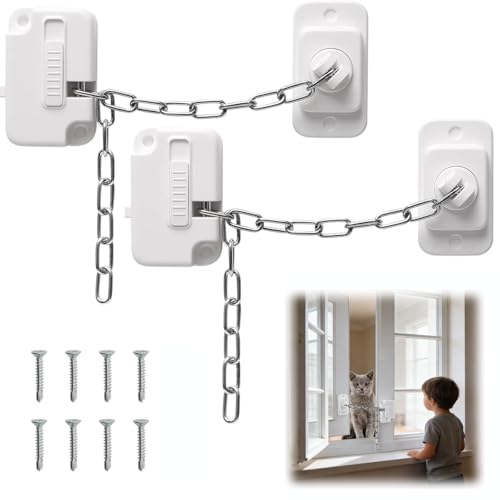 2Pcs Window Locks Window Safety Restrictors with Screws,No-Drill,Adjustable Window Lock for Child Pets Safety, Adjustable Window Lock for Door, Sliding Window, Fridge, Cabinets, Drawers