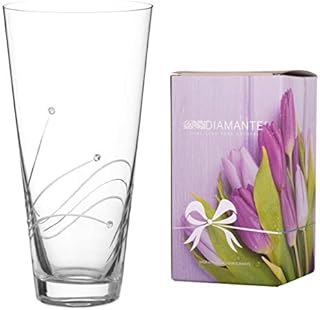 DIAMANTE Swarovski Conical Hand Cut Crystal Vase Glasgow Crystal Tapered Vase with Swarovski Crystals 25cm  Crystal Glass
