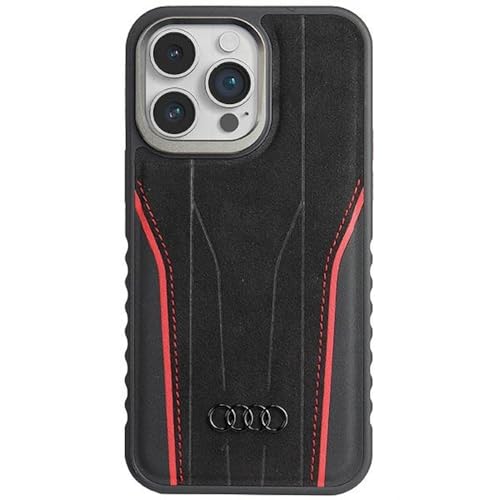 Audi Étui en Cuir véritable pour iPhone 15 Pro 6,1" Noir et Rouge AU-TPUPCMIP15P-R8/D3-RD