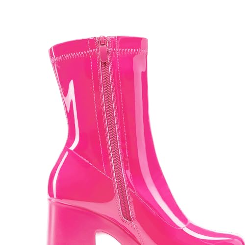 DREAM PAIRS Women's Platform Gogo Ankle Boots High Chunky Block Heel Square Toe Booties Shoes,Size 8,Hot Pink-Pat,SDAB2310W