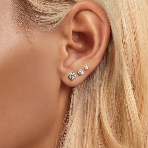 Image of 5 Pairs 14K Gold Plated Stud Earrings for Women, Hypoallergenic Earring Sets for Multiple Piercing, Premium Cubic Zirconia Studs Earrings for Women