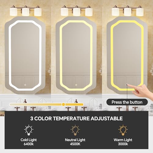 Armario de medicamentos LED con espejo para baño, montaje en pared o empotrado, con luces ajustables y espejo, estantes estables y extraíbles (2), regulables en 3 colores (Negro) miniatura 4