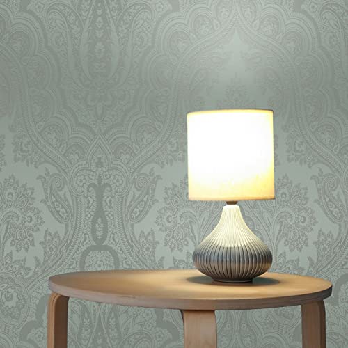 TADESSI Nicolo M1-No.1851 - Carta da parati barocco in tessuto non tessuto, Rivestimenti Pareti, eucalipto verde, argento, ornamenti classici, soggiorno, camera da letto