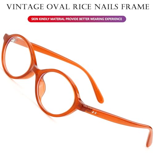 Image of AIEYEZO Small Oval Blue Light Glasses for Women Fashion Retro TR90 Oval Frames Computer Screen Glasses (Orange Red)