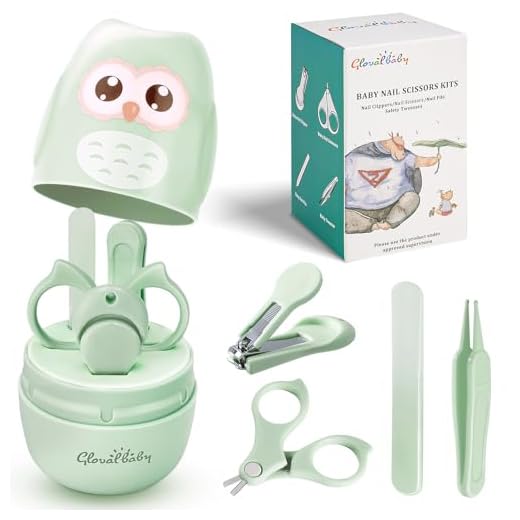 GLOVAL BABY Baby Nail Kit, Baby Manicure Kit and Pedicure kit with Cute Owl Shape Case. Baby Nail Clipper, Scissor, Baby Nail File & Tweezer for Newborn, Infant & Toddler, Mothers Day Gifts(Green)