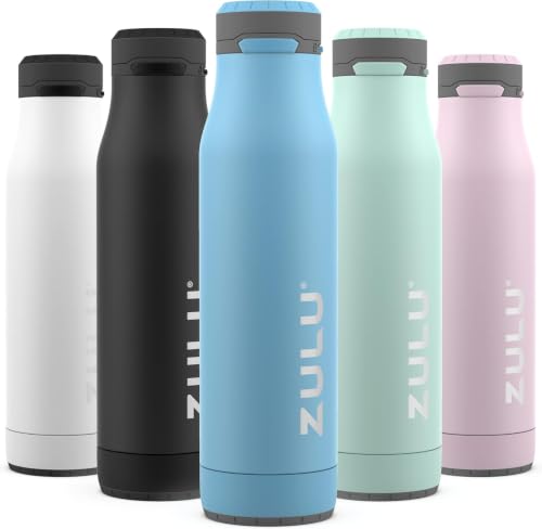 Image of Zulu Ace 24oz Vacuum Insulated Stainless Steel Water Bottle with Chug Spout | Leak-Proof Locking Lid and Removable Base |Reusable Bottle for Cycling Sports Gym Travel Bicycle Bottle Cage | Ice Blue