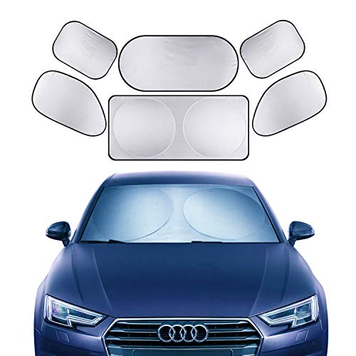 XBRN 6 Pcs Car Windshield Sunshade UV Protector Folding Silvering,Car Window Sun Shade Visor Shield Cover, Sun Shade UV Reflector, Keeps Vehicle Cool, Sun Protection for Baby Auto Car SUV