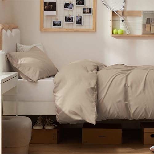 Image of Bedsure Twin /Twin XL Duvet Cover, Double Brushed Bedding Set, Light Brown | For Kids & Adults, 68 inchx90 inch Comforter Cover, Hotel Luxury, All Season, Breathable, Easy Care, Lightweight, Zipper Closure