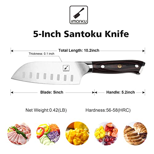 Imarku Santoku Knife Chef Knife 5 Inch Ultra Sharp Asian Knife Japanese Chef Knife - Japanese Sus440A Stainless Steel - Ergonomic Pakkawood Handle, Best Choice For Home Kitchen #TOP2
