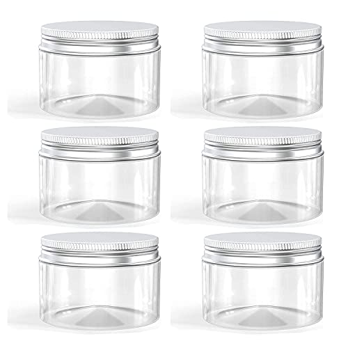 4 Ounce Plastic Jars with Aluminum Lid Leak Proof Clear Containers Jars for Store Liquid, Cosmetic, Cream, 6 Pcs