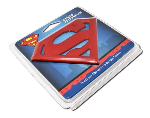 Image of Elektroplate Officially Licensed DC Comics Superman Man of Steel Red All Metal Auto Emblem for Cars, Trucks, and All Auto | Universal Fit at 4.2 inch x 3 inch | Weatherproof