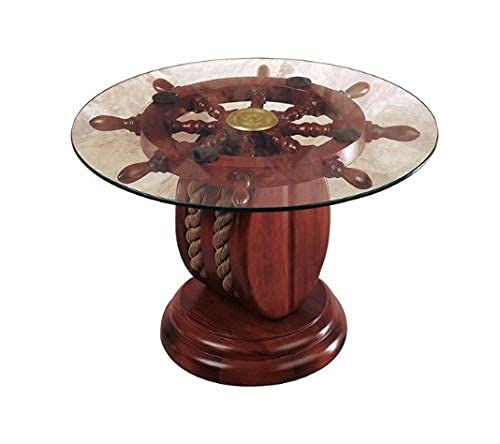NauticalMart 24" Glass Ship Wheel Decorative Table - Image 2