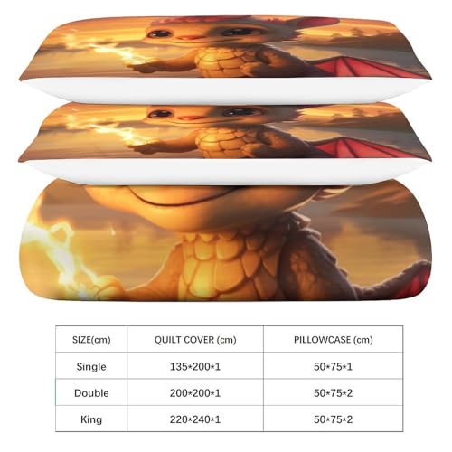 Parure de lit dragon 3D 200x200cm avec housse de couette microfibre et taie pour lit double enfant