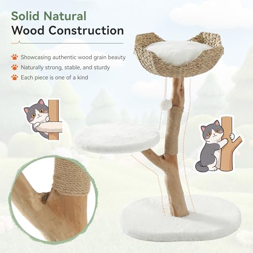 Árbol para gatos de madera maciza, 35" estilo Boho miniatura 4