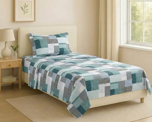 Image of Trance Home Linen Modern Art 100% Pure Cotton Bedsheet Single Bed with 1 Pillow Cover | Diwan Size Bed Sheets |144 Tc | Hypoallergenic (54 x 90 inch, Abstract Green)