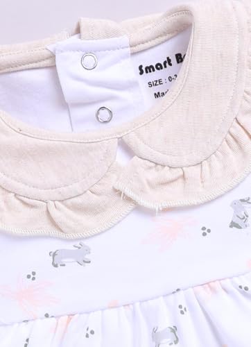 Image of Smart Baby Cotton Frock Set for Baby Girl - Stylish Soft Dress Rabbit Print & Frill Collar | Pack of 1