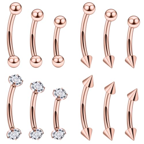 Vsnnsns 16G Rook Daith Piercing Jewelry Stainless Surgical Steel Curved Barbell Eyebrow Rings Vertical Labret Lip Piercing Jewelry Rook Daith Earrings for Women Men Rose Gold 16 Gauge Hypoallergenic
