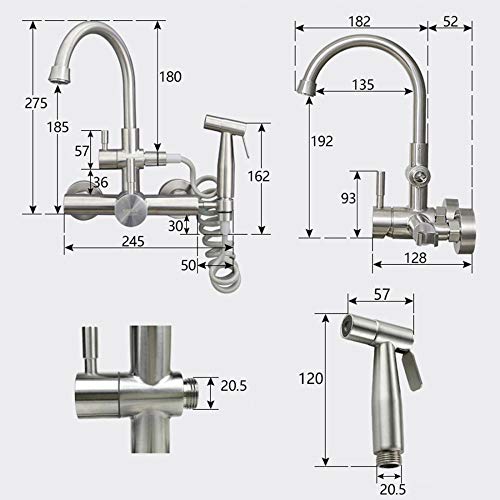 Robinet de cuisine mural encastré en acier inoxydable 304 orientable