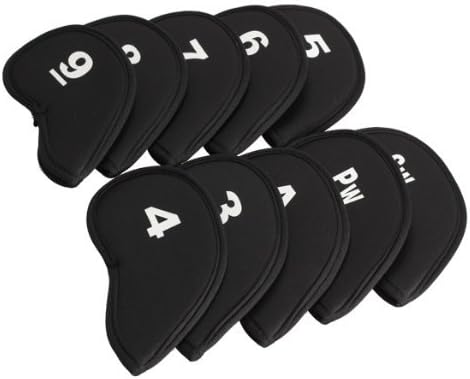 Vktech® 10pcs Golf Head Cover Club Iron Putter Head Protector Set Neoprene Black
