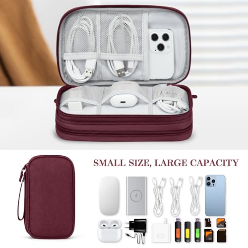 Image of FYY Electronic Organizer, Travel Cable Organizer Bag Pouch Electronic Accessories Carry Case Portable Waterproof Double Layers Storage Bag for Cable, Charger, Phone, Earphone, Medium Size, Wine Red