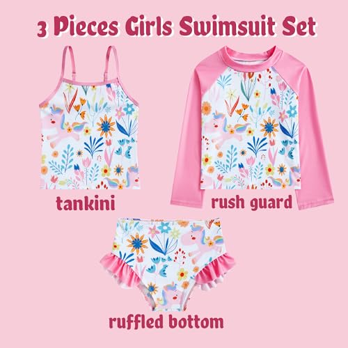 swimsobo Girls 3-Piece Swimsuit Long Sleeve Rash Guard Tankini Sets UPF Sun Proction Bathing Suit 3-10T2