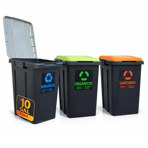 La Mejor Lista de Bote de basura moderno , tabla con los diez mejores. 48 Contenedores de Basura Promeyco Set de 3 Botes 40L Cada Uno | Estación de Reciclaje | Separadores Internos | Acero Inoxidable | Cocina y Hogar | Fácil Limpieza