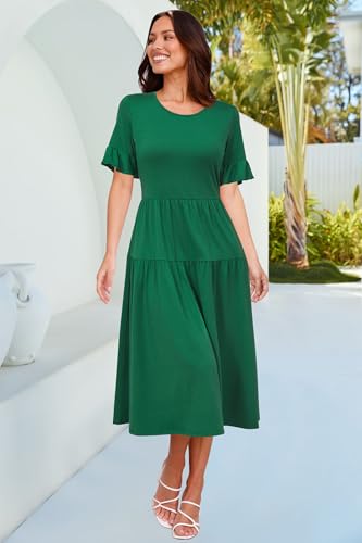 Image of STYLEWORD Womens Summer Casual Short Sleeve Flowy Midi Beach Dress