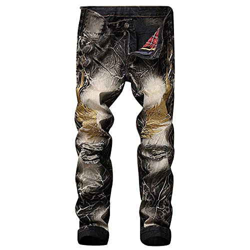 Mens Vintage Jeans Slim Fitness Button Zipped Waist Pants Boys Fashion Ripped Jeans Casual Streetwear Denim Pants