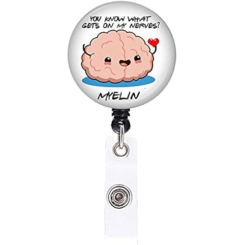 Cute Nurse Badge Reel Brain Badge Holder You Know What Gets on My Nerves-Myelin Retractable Nursing ID Badge Reel Name Decorative with Alligator Clip for Nurse Teacher Student Volunteer Cover