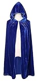 Diffly 39' Kids Velvet Hooded Cape Unisex Halloween Cloak for Devil Witch Wizard Halloween Christmas Cosplay (Blue)