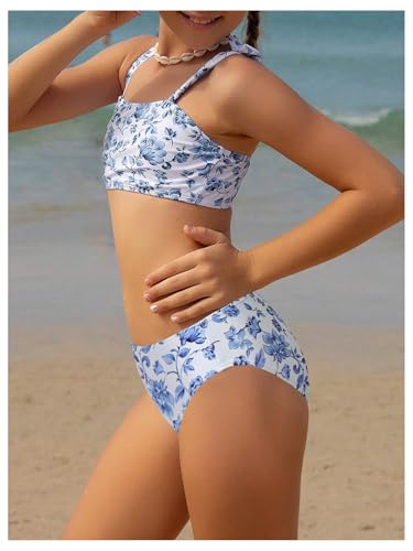 Floerns Girl's 2 Piece Swimsuits Floral Print Bowknot Beach Bathing Suit3