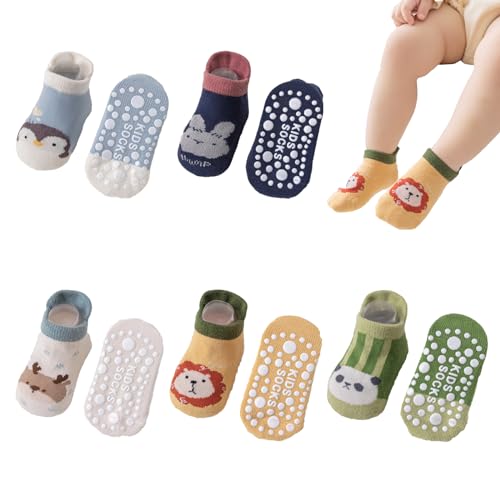 Image of Yeshsore Baby Socks with Grips,Toddler Kids Cartoon Floor Ankle Non Slip Socks 5 Pairs