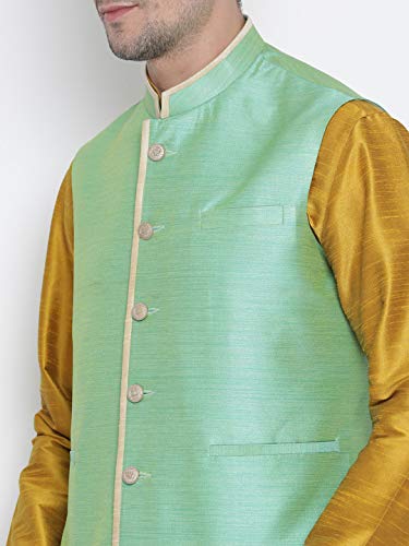 Image of VASTRAMAY Men's Beige Cotton Silk Blend Ethnic Jacket