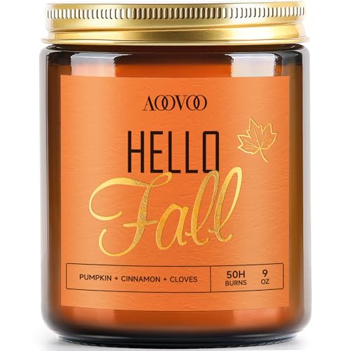 Image of AOOVOO Hello Fall Candles - 9 oz Scented Candles, Aromatherapy Candle, Soy Candle for Home Scented