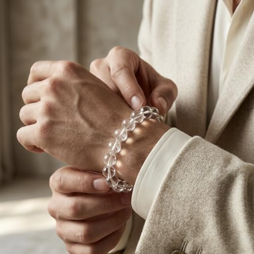 Image of Clear Quartz Bracelet (Sphatik) - Certified 8MM Natural White Crystal Bracelet for Men & Women | Clarity, Focus & Energy Balance | 3 Sizes (Small, Medium, Large)