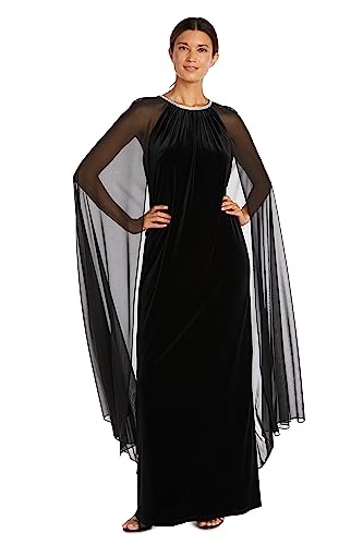 Image of R&M Richards Women's Long Velvet Dress W /Rhinestone Neck & Chiffon Cape