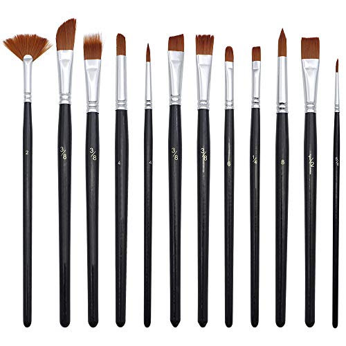 Artist Brushes 12 Pcs Watercolor Oil Acrylic Paint Brush Set Nylon Hair Brush for Acrylic Painting Oil Painting Watercolor Painting Gouache Painting Creative Body Painting Ceramic Painting