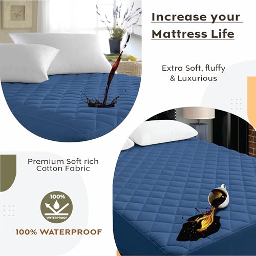Image of Ayka 100% Waterproof Double Size 72x48 inch Cotton Quilted Mattress Protector Breathable Hypoallergenic Noiseless Ultra Soft Elastic Fitted Bed Protector Mattress /Bed Cover (Med Blue, Double (72*48 inch))