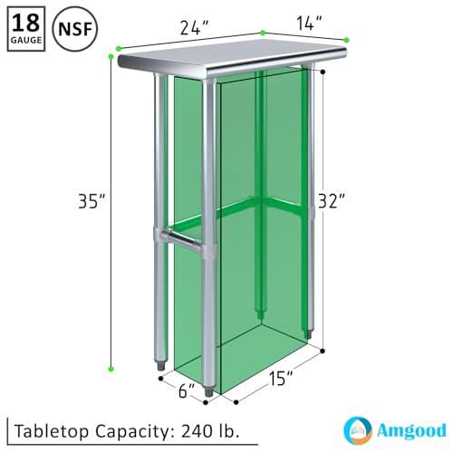 Image of AmGood Stainless Steel Work Table Open Base | Metal Work Bench (Stainless Steel Table Open Base, 24 inch Long x 14 inch Deep)