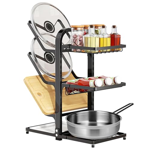 Under Cabinet Pots and Pans Organizer, Pan Organizer Rack for Cabinet | Kitchen Countertop Organizer Holder | Vari Adjustable Space Saver Rack