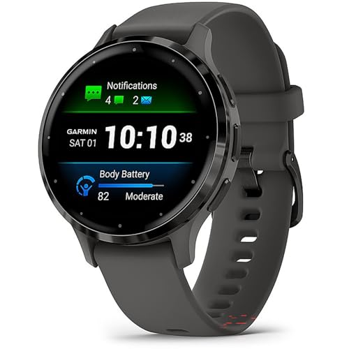Garmin Venu 3S (Refurbished) Slate Stainless Steel Bezel 1.2-Inch AMOLED Touchscreen Display Smart Watch with 41mm Pebble Gray Case and Silicone Band 010-N2785-00