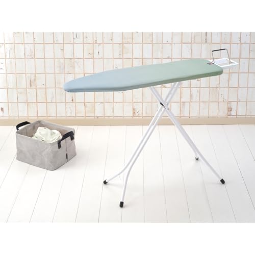 Image of Brabantia Comfort Ironing Board with Left /Right Adjustable Steam Iron Rest | Medium (Size B) | Fairtrade Soothing Sea Cover | Adjustable Height (27-38 inch), Easy Fold, Anti-Collapse Lock, Non-Slip Feet