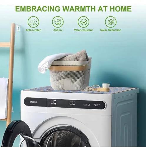 Image of Homecloud Non-Slip Washing Machine Mat - Durable Waterproof Protective Cover for Washer & Dryer, Dust-Resistant Mat Ideal for Laundry Room & Kitchen Appliances | 60x60cm (Beige Blue)