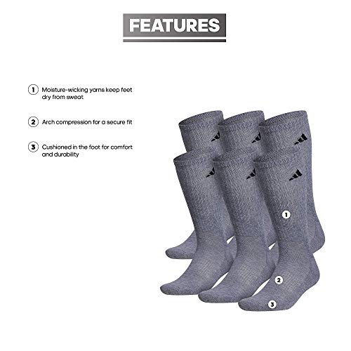 Adidas Men's Athletic Cushioned Crew Socks (6-Pair), Heather Grey/Black, Large #TOP1