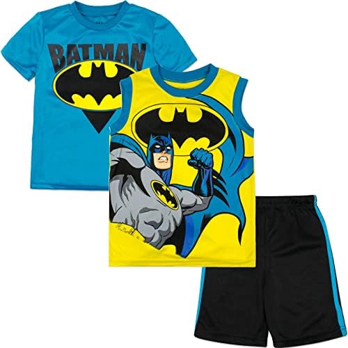 DC Comics Justice League Batman Little Boys Graphic T-Shirt Tank Top and Shorts 3 Piece Yellow 5